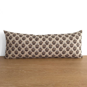 Brown Flower Block Print Pillow Cover