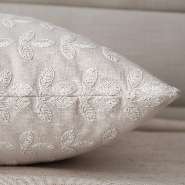 Stitched Leaves White Pillow Cover