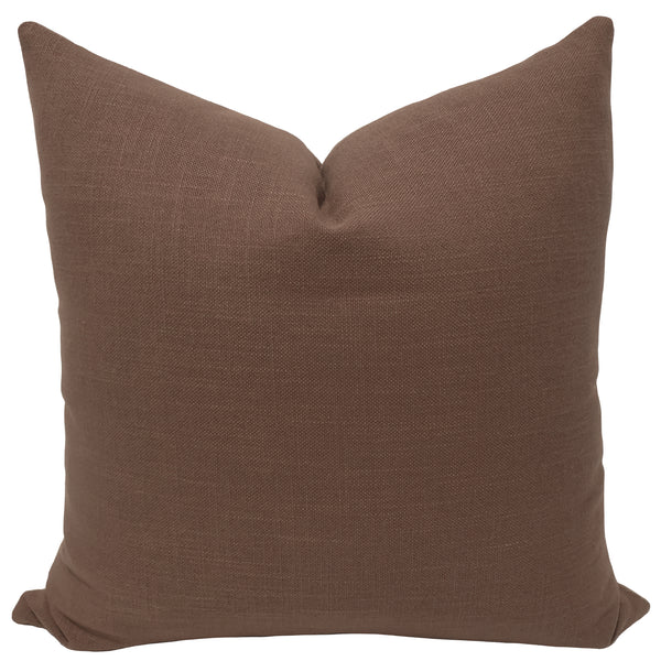 Sienna Pillow Cover, linen-look woven throw pillow cover in warm brown.