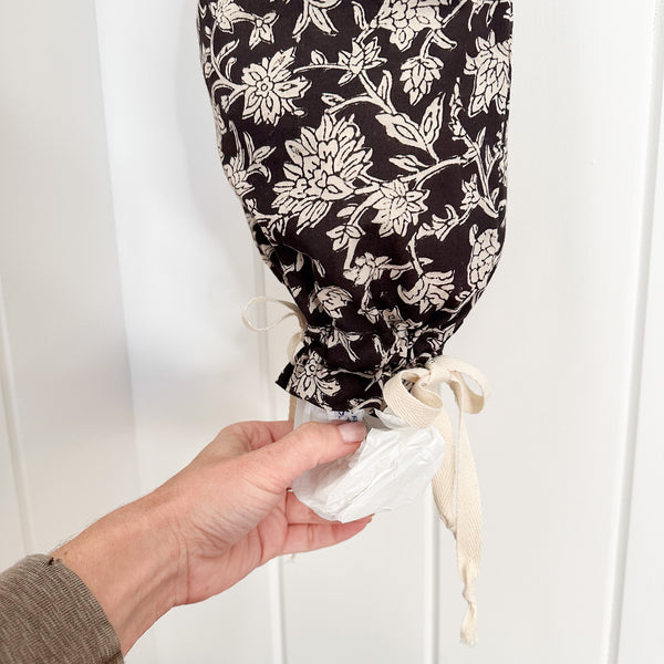 Cloth Grocery Bag Holder 'Black Cotton Floral'