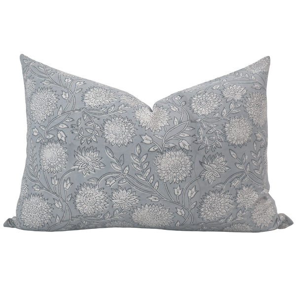 Light Blue Floral Block Print Pillow Cover