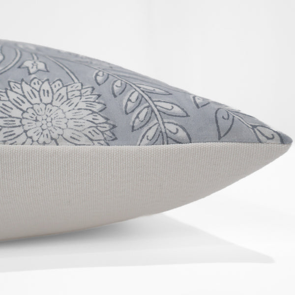 Light Blue Floral Block Print Pillow Cover