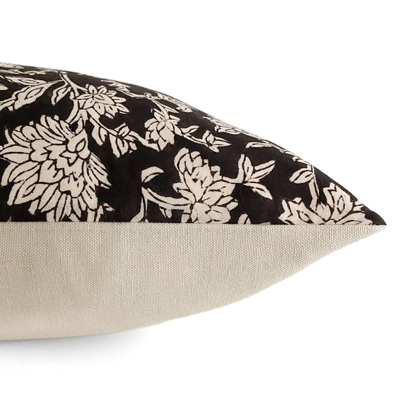 Black Floral Block Print Pillow Cover