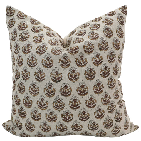 Brown Flower Block Print Pillow Cover