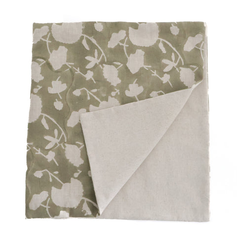 Sage Floral Block Print Table Runner (Two Sided Design)