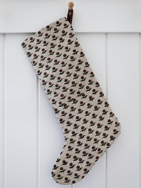 Heritage Rose Block Print Large Minimal Christmas Stocking