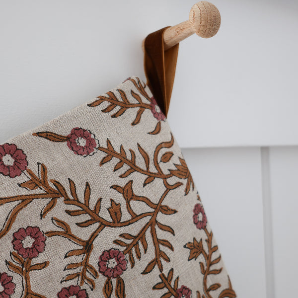 Autumn Vine Linen Block Print Stocking | Boho Design