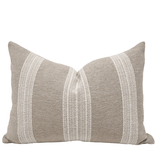 Ivory Ridge Stripe Lumbar Pillow Cover in warm beige upholstery fabric with raised ivory stripe detailing, handmade by Hackner Home for modern organic and coastal interiors.