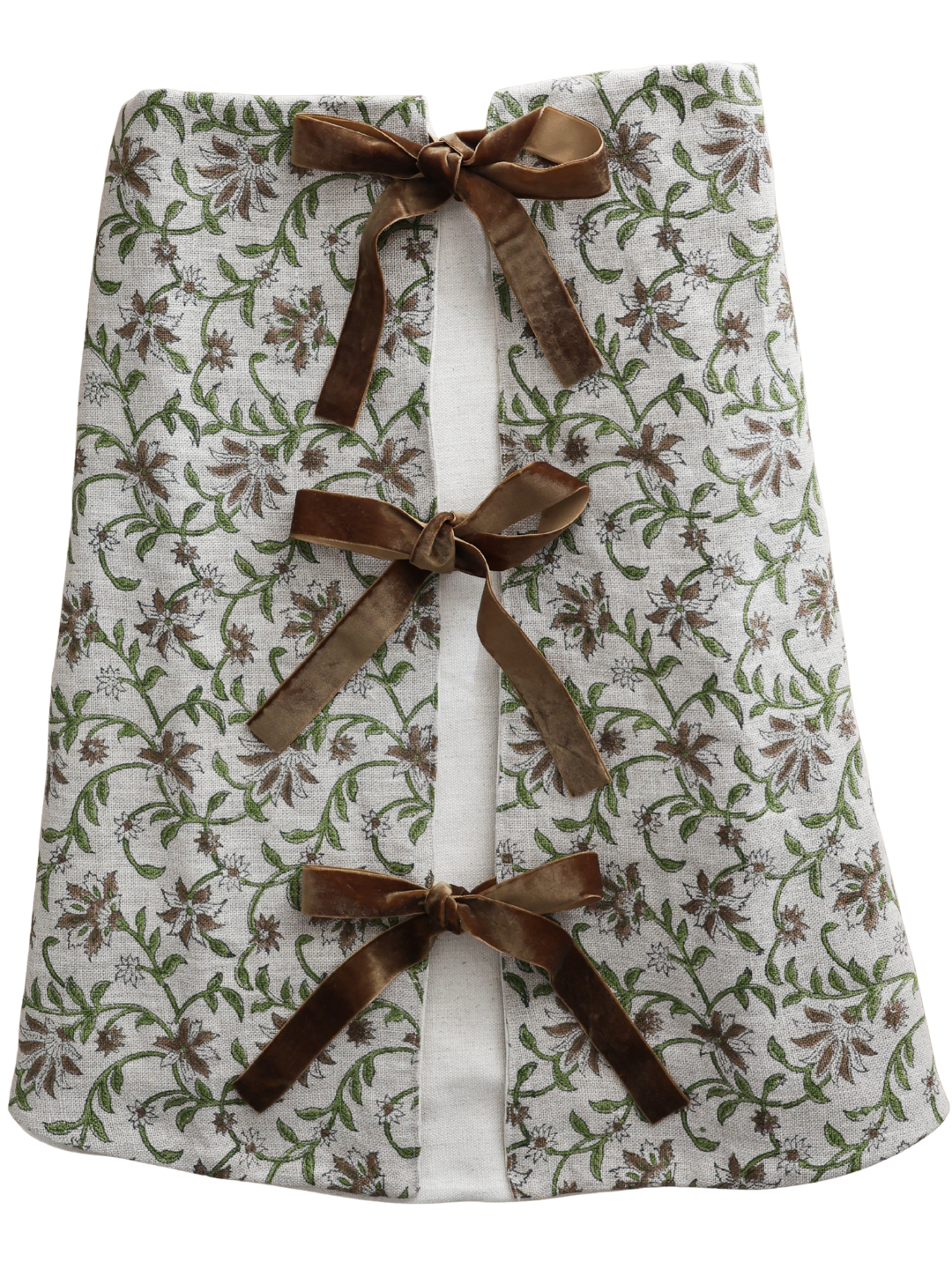 Linen Amaryllis Block Print Christmas Tree Skirt