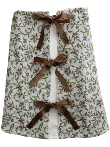 Linen Amaryllis Block Print Christmas Tree Skirt
