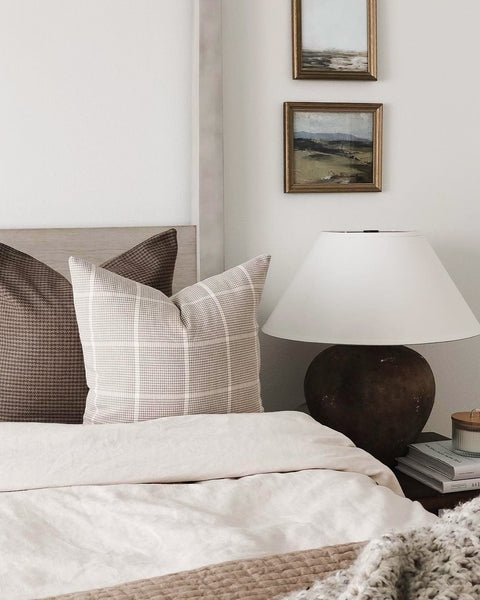 Tan Windowpane Pillow Cover