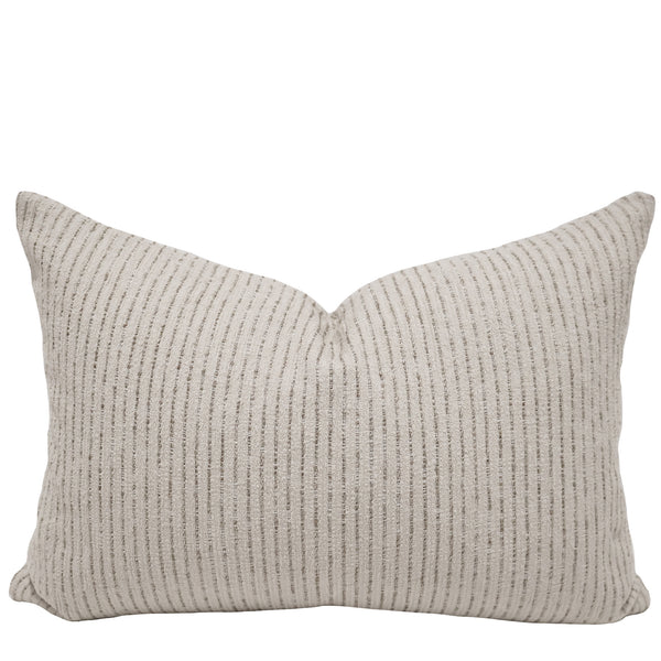 Oatfield Stripe Indoor/Outdoor Lumbar Pillow Cover crafted from textured woven performance fabric with subtle ivory and flax stripes for coastal, modern organic, and luxury interiors.