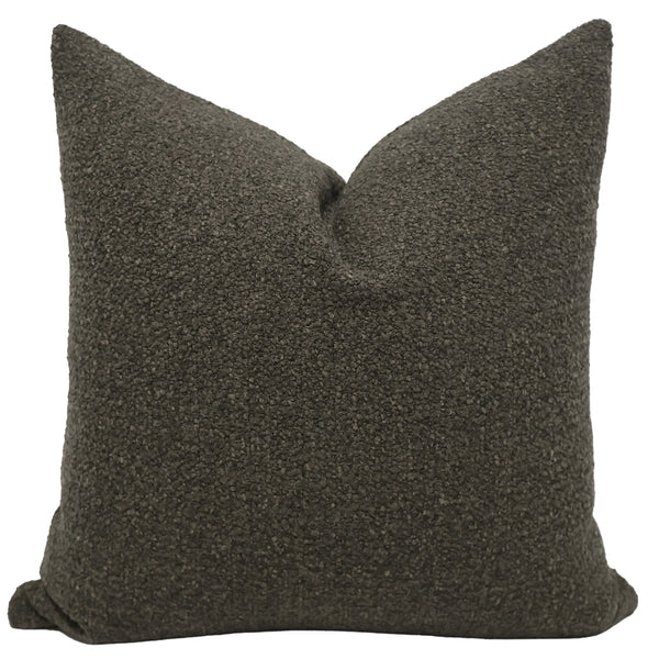 Olive Boucle Pillow Cover - deep textured 97% olefin performance fabric, square indoor decorative pillow