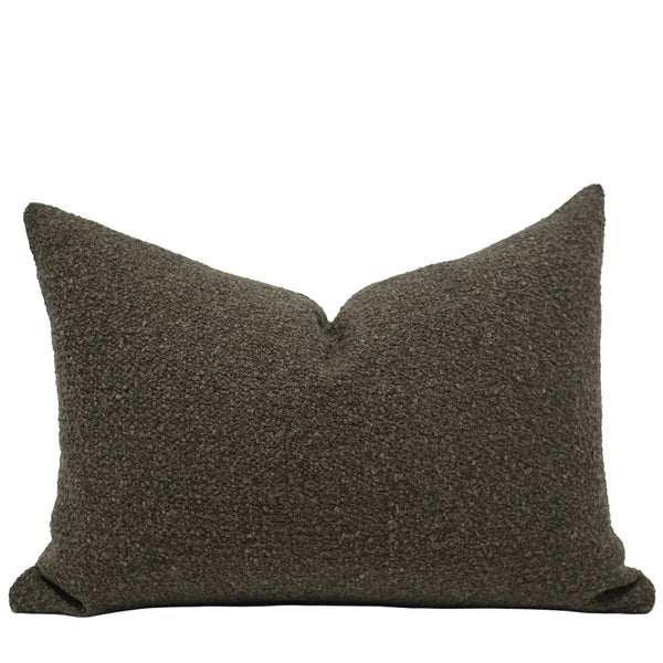 Olive Boucle Lumbar Pillow Cover - deep textured 97% olefin performance fabric, rectangular indoor decorative pillow