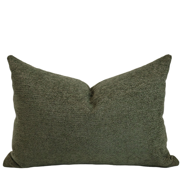 Olive Grove Lumbar Pillow Cover in rich olive green textured upholstery-weight polyester fabric, handmade by Hackner Home for modern organic and rustic luxury interiors.