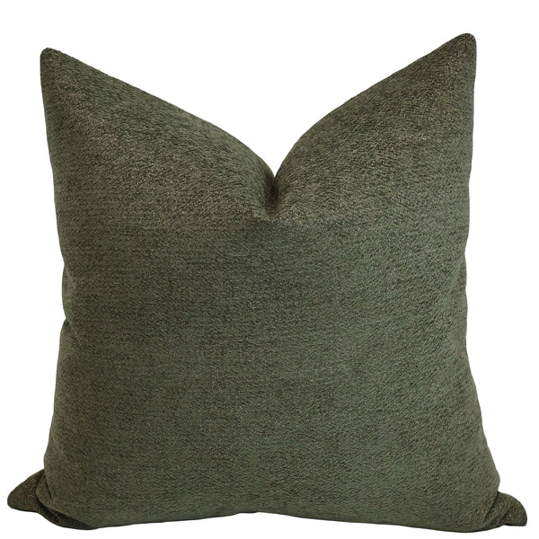 Olive Grove Pillow Cover in rich olive green textured upholstery-weight polyester fabric, handmade by Hackner Home for modern organic and rustic luxury interiors.
