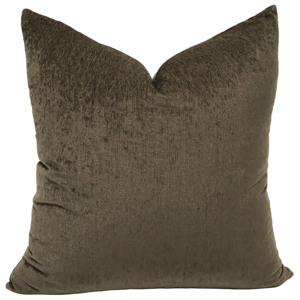 Olive Marlowe velveteen pillow cover in deep olive green with plush texture and subtle sheen, one of three pillow covers in the Harvest and Vine set.