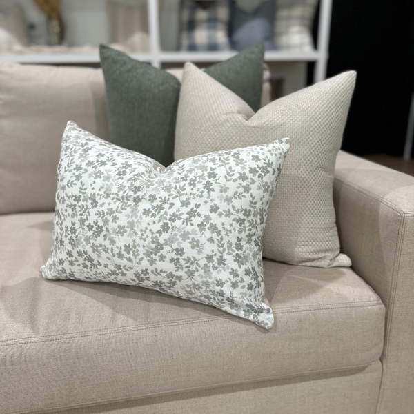 Sage Flower Block Print Pillow Cover