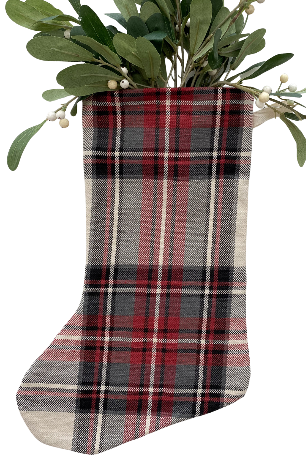 Red Plaid Boho Christmas Stocking