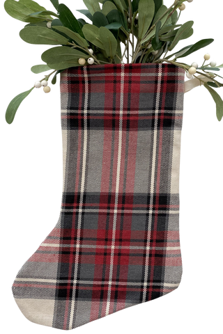 Red Plaid Boho Christmas Stocking