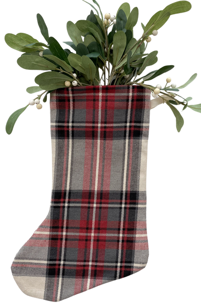 Red Plaid Boho Christmas Stocking