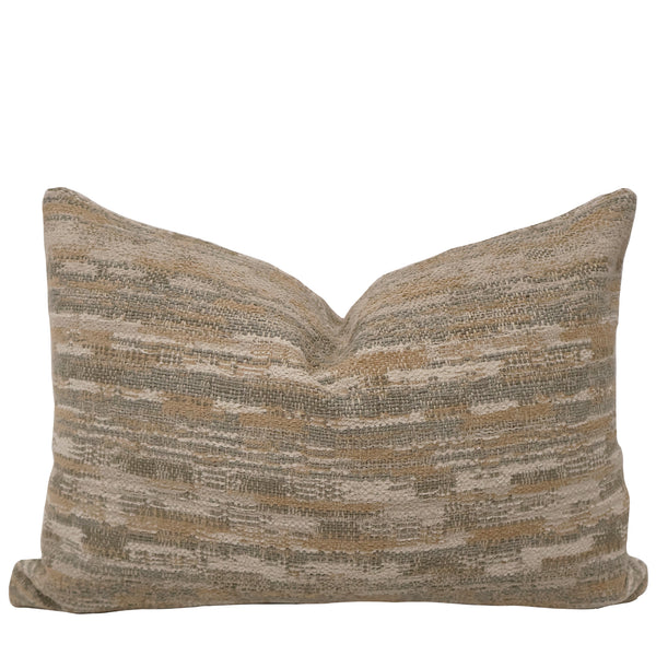 Sedona Weave decorative Lumbar pillow cover in textured woven upholstery fabric with warm ivory, sand, taupe, and gray tones, luxury handmade throw pillow cover by Hackner Home for coastal, organic modern, rustic, and transitional home décor.