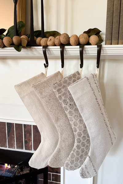 White Vintage Linen Christmas Stocking