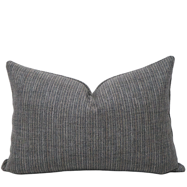 Slate Ridge Lumbar Pillow Cover in slate gray blue textured upholstery fabric featuring a refined herringbone weave and tailored designer styling.
