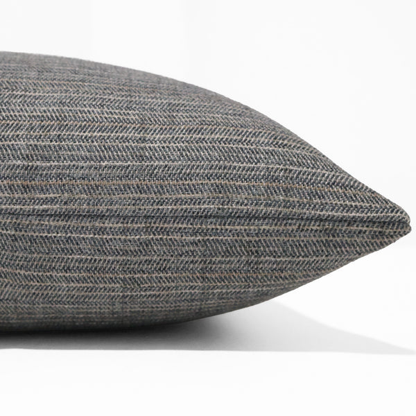 Side view of Slate Ridge Pillow Cover in slate gray blue textured upholstery fabric featuring a refined herringbone weave and tailored designer styling.