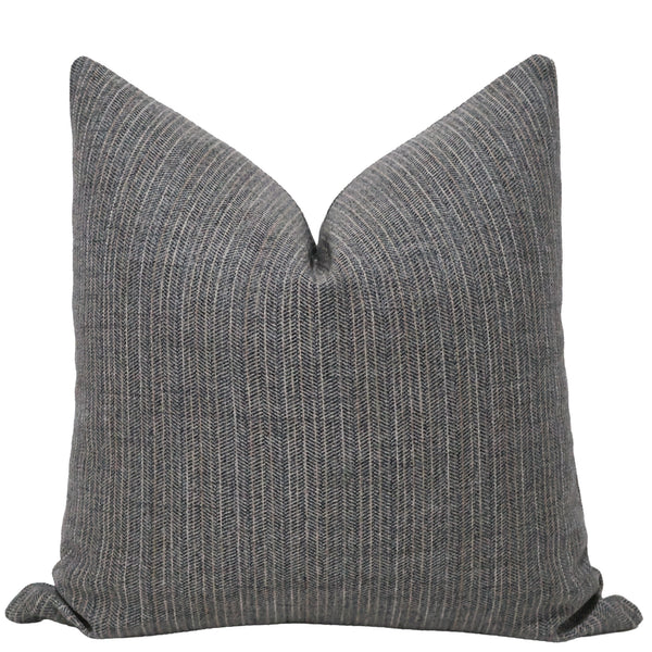 Slate Ridge Pillow Cover in slate gray blue textured upholstery fabric featuring a refined herringbone weave and tailored designer styling.