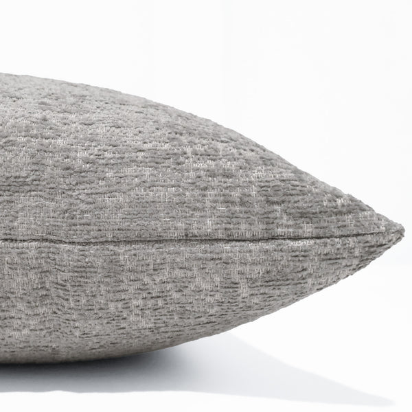 Sloane Chenille Pillow Cover in grey - textured cotton-polyester velvet weave, indoor decorative pillow, close-up corner detail