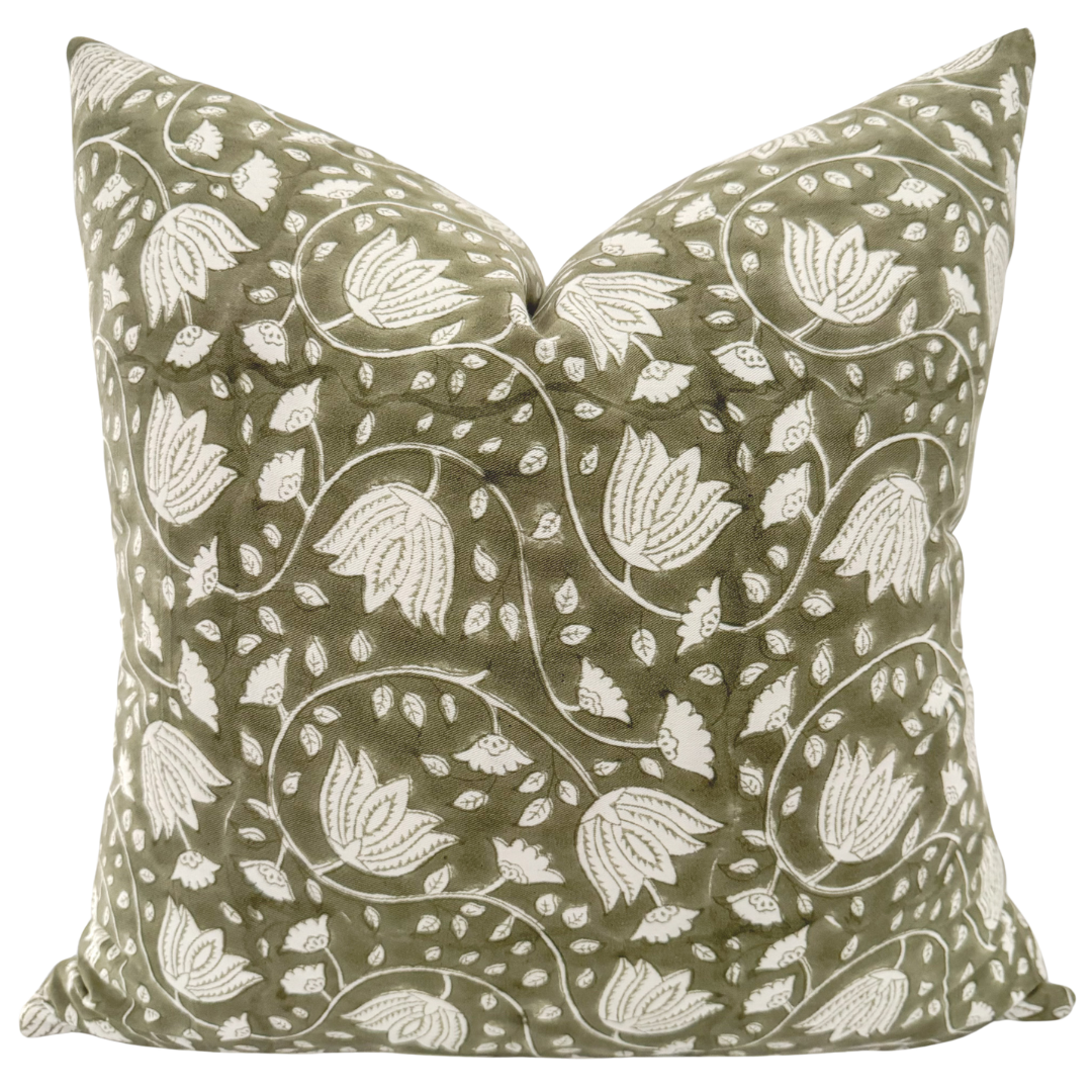 Soft Green Floral Pillow Cover