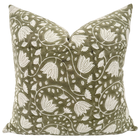 Soft Green Floral Pillow Cover