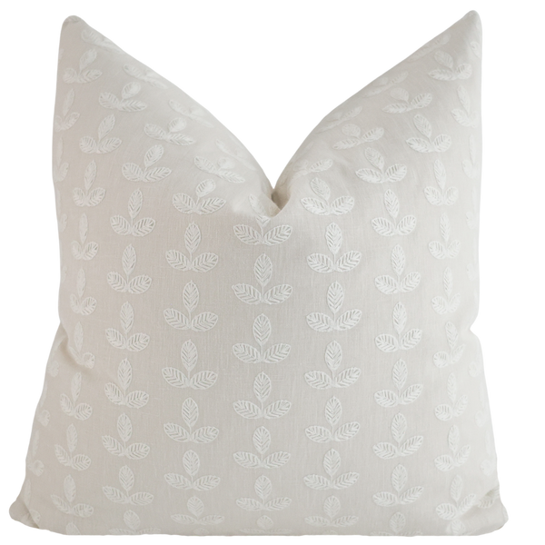 Stitched Leaves White Pillow Cover