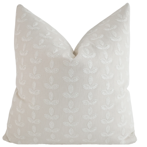 Stitched Leaves White Pillow Cover