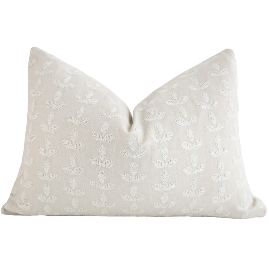 Stitched Leaves White Pillow Cover