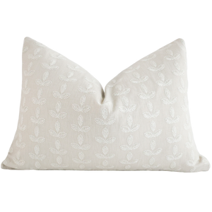 Stitched Leaves White Pillow Cover