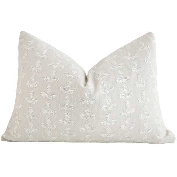 Stitched Leaves White Pillow Cover