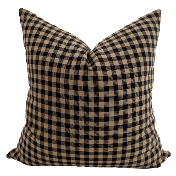Tea Stained Black Check Pillow Cover