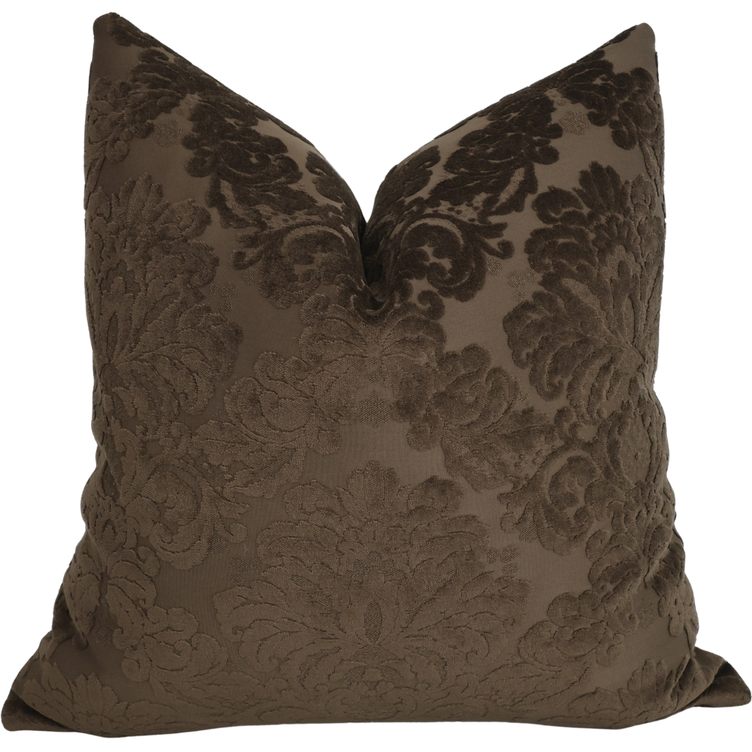 Velvet Damask Brown Pillow Cover