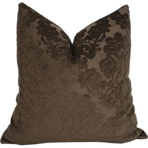 Velvet Damask Brown Pillow Cover