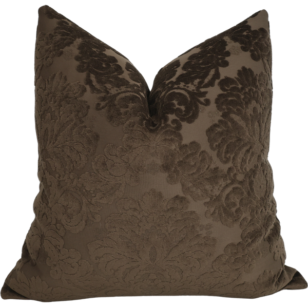 Velvet Damask Brown Pillow Cover