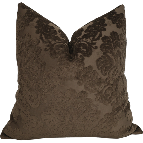 Velvet Damask Brown Pillow Cover