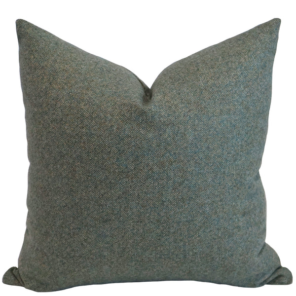 Verdant Texture Pillow Cover in green-gray wool blend upholstery fabric with a rich woven texture, handmade by Hackner Home for modern organic and rustic luxury interiors.