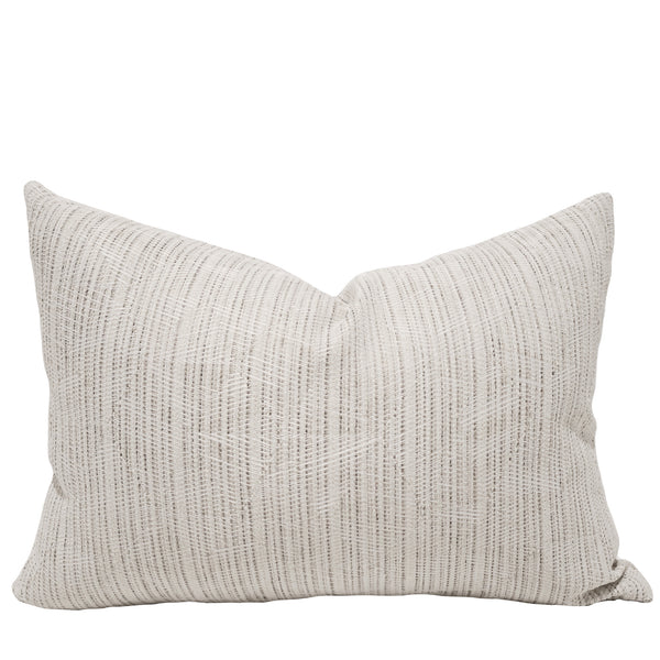 Winter Reed Indoor/Outdoor Lumbar Pillow Cover featuring a woven ivory and cream textured pattern on performance fabric for coastal, modern organic, and luxury interiors.