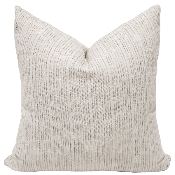 Winter Reed Indoor/Outdoor Pillow Cover featuring a woven ivory and cream textured pattern on performance fabric for coastal, modern organic, and luxury interiors.