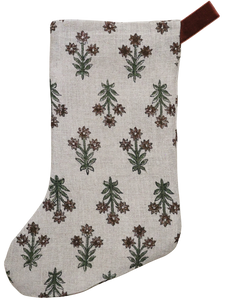 Wood Lily Block Print | Boho Christmas Stocking