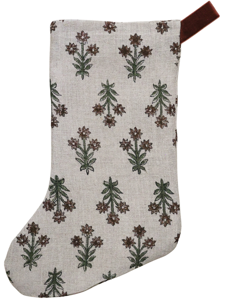 Wood Lily Block Print | Boho Christmas Stocking