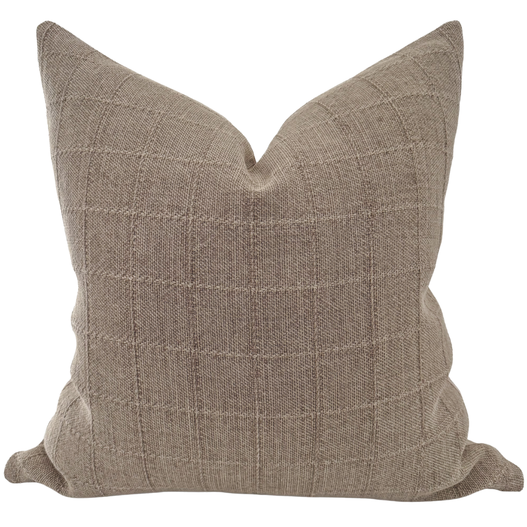 Woven Taupe Windowpane Pillow Cover