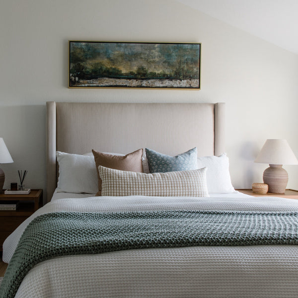 Powder Blue Floral Block Print Pillow Cover